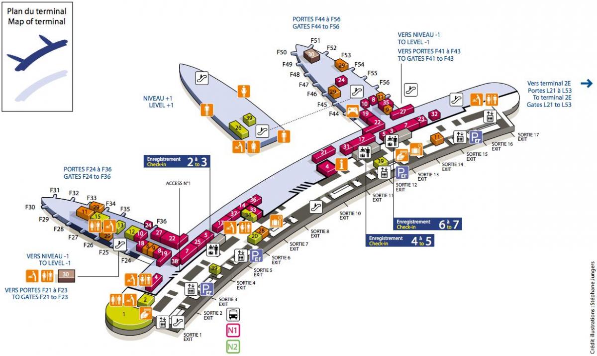 Térkép CDG airport terminál 2F